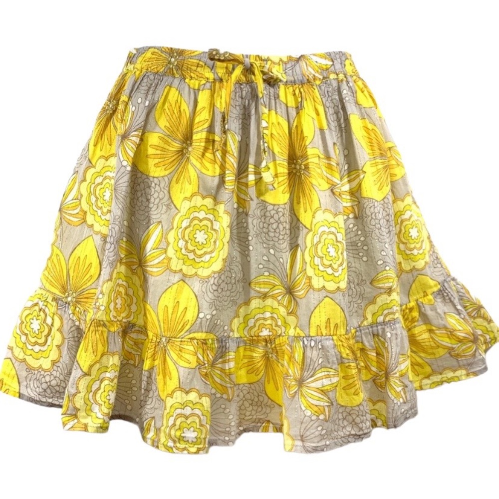 Old Navy Yellow Floral Print Metallic Ruffled Girls Skirt Size 10/12